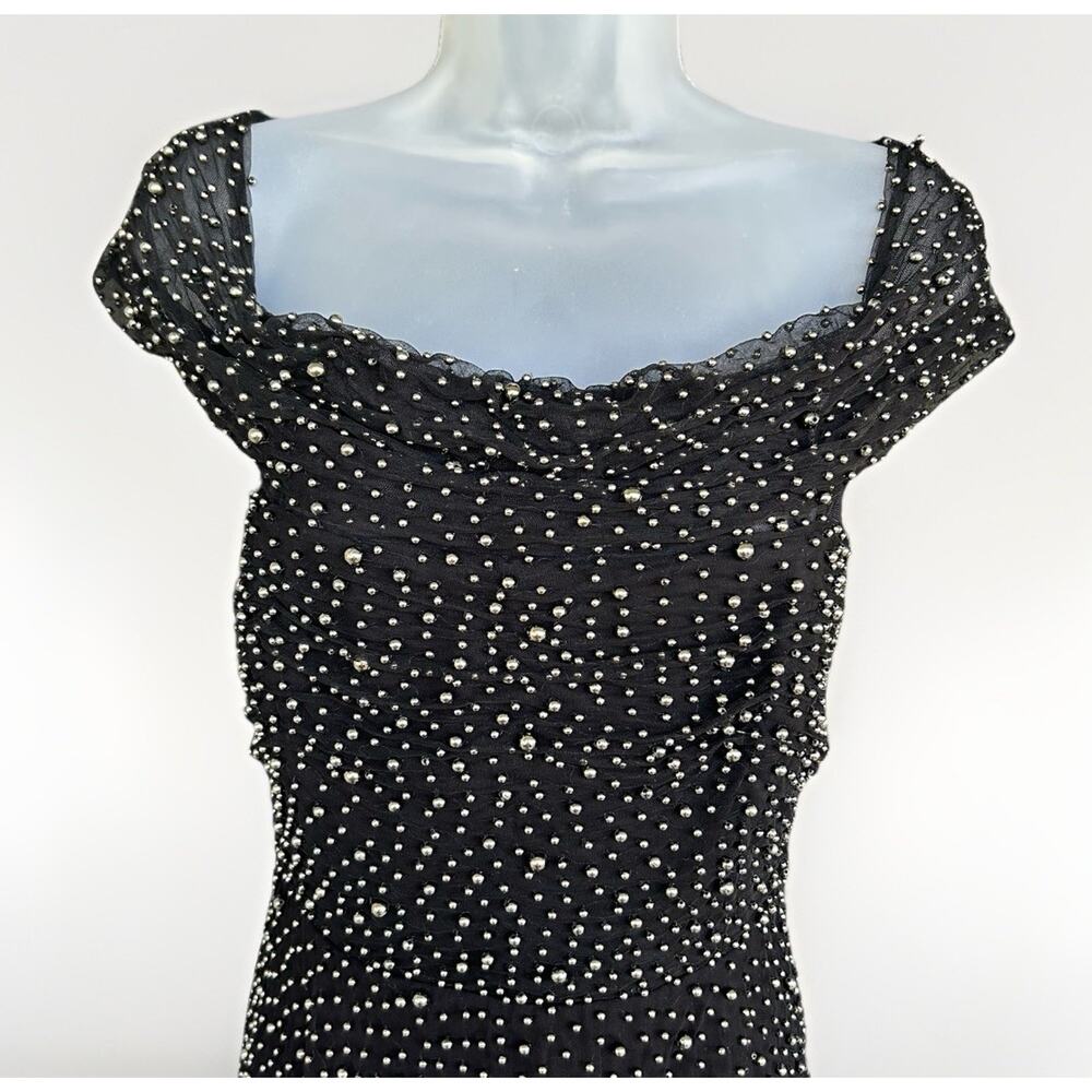 Badgley Mischka Embellished Beaded Tulle Dress Size 14 Black Cocktail Evening - Picture 4 of 16